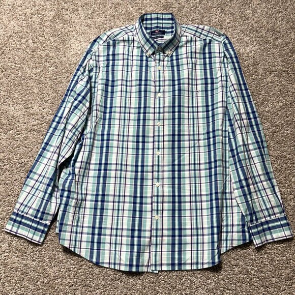 Vineyard Vines Men's Sz XXL Classic Fit Tucker Blue & Green Plaid Long Sleeve - Picture 8 of 8